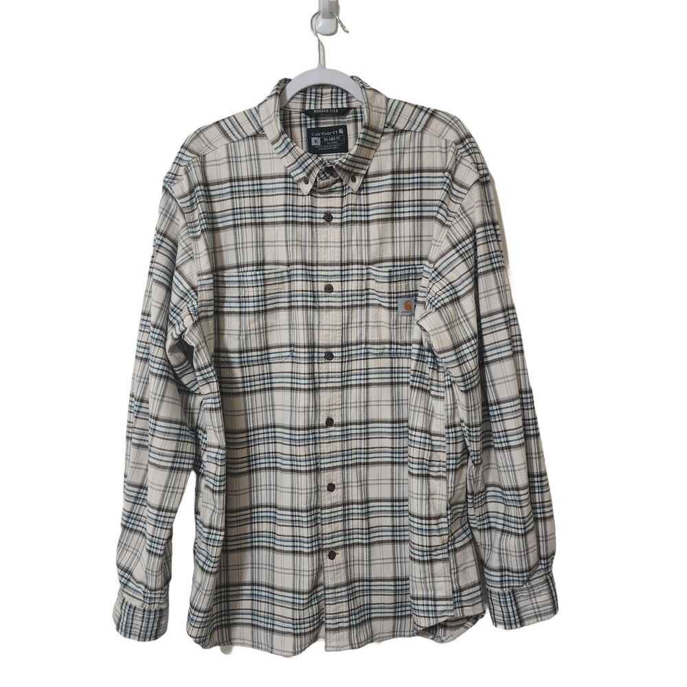 Carhartt Mens Flannel XL Relaxed Fit Rugged Flex Malt Plaid Midweight 105432